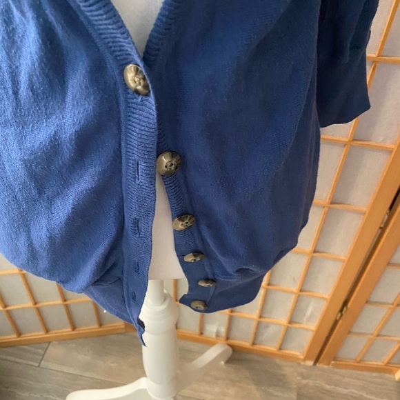 Abercrombie & Fitch Women Sweater Small Blue Cardigan Logo Pockets Qtr Sleeve - Picture 2 of 5